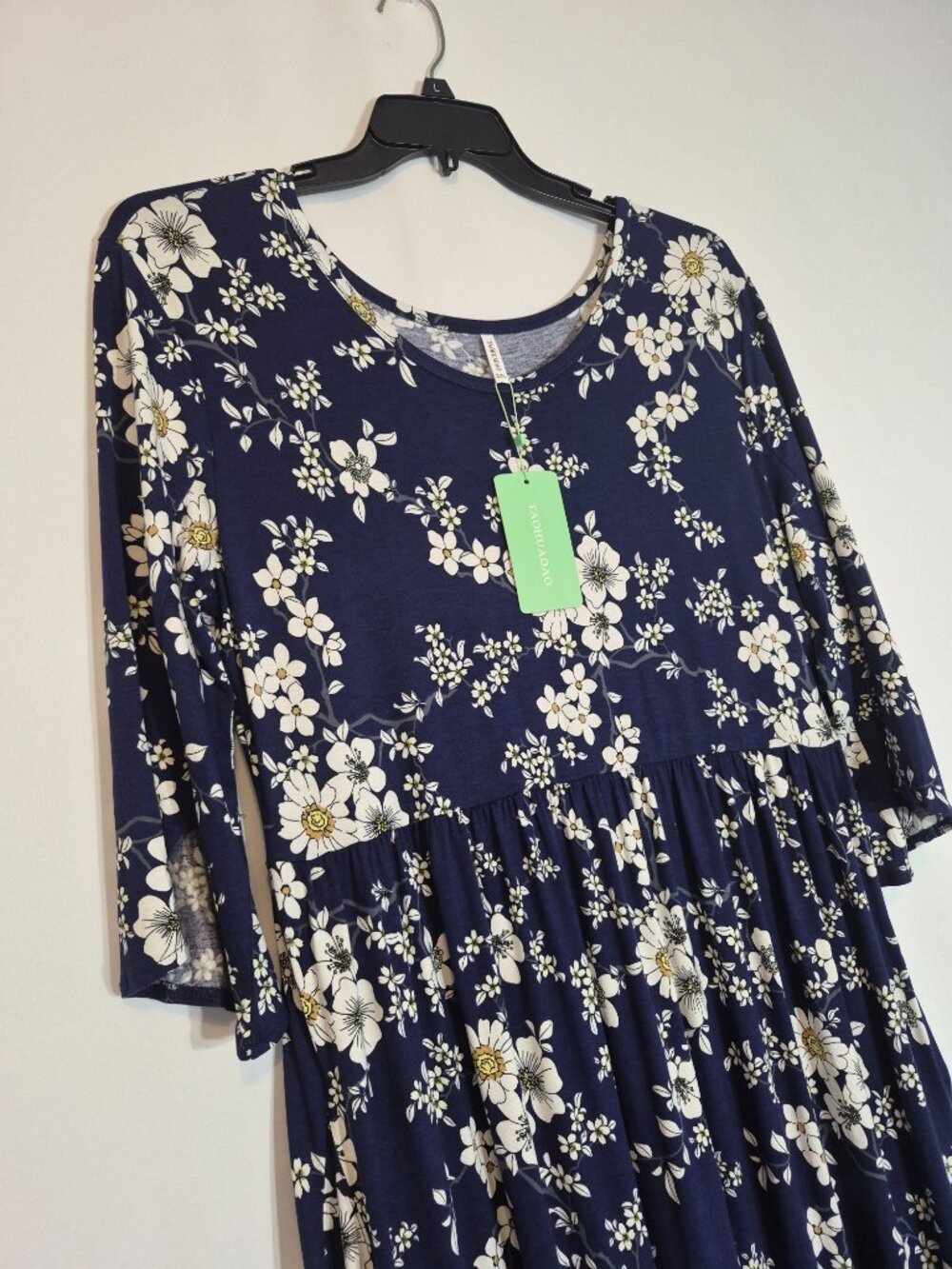 New TAOHUADAO Navy Blue Floral 3/4 Sleeve Maxi Dress; Size 2XL